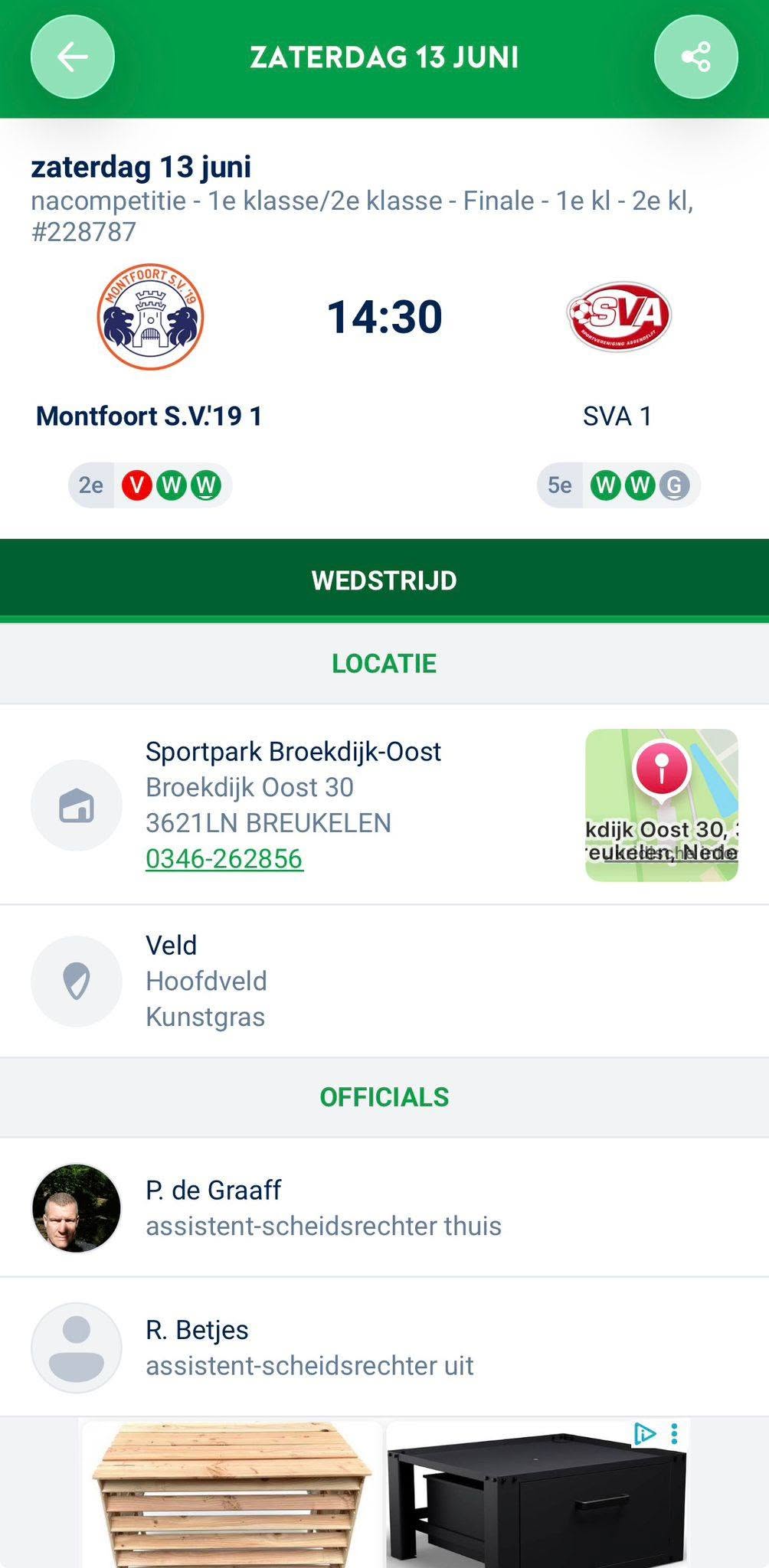 Zaterdag 13 juni: SV Montfoort - SVA op de Broekdijk Oost