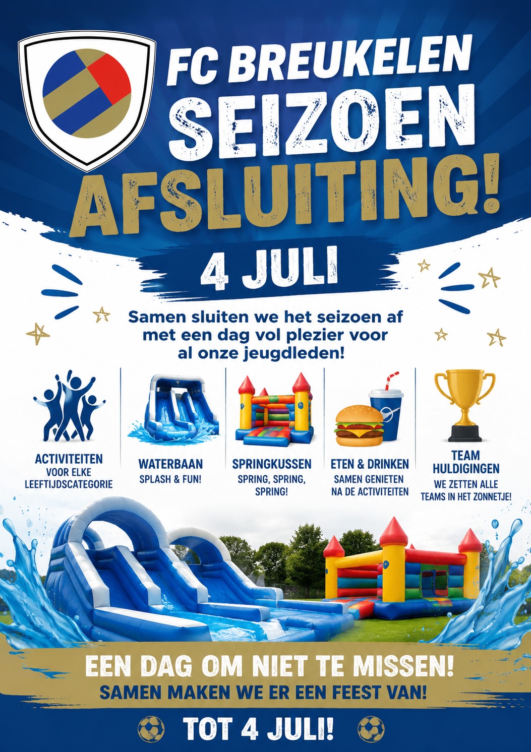 4 juli aanstaande, seizoensafsluiting Jeugd